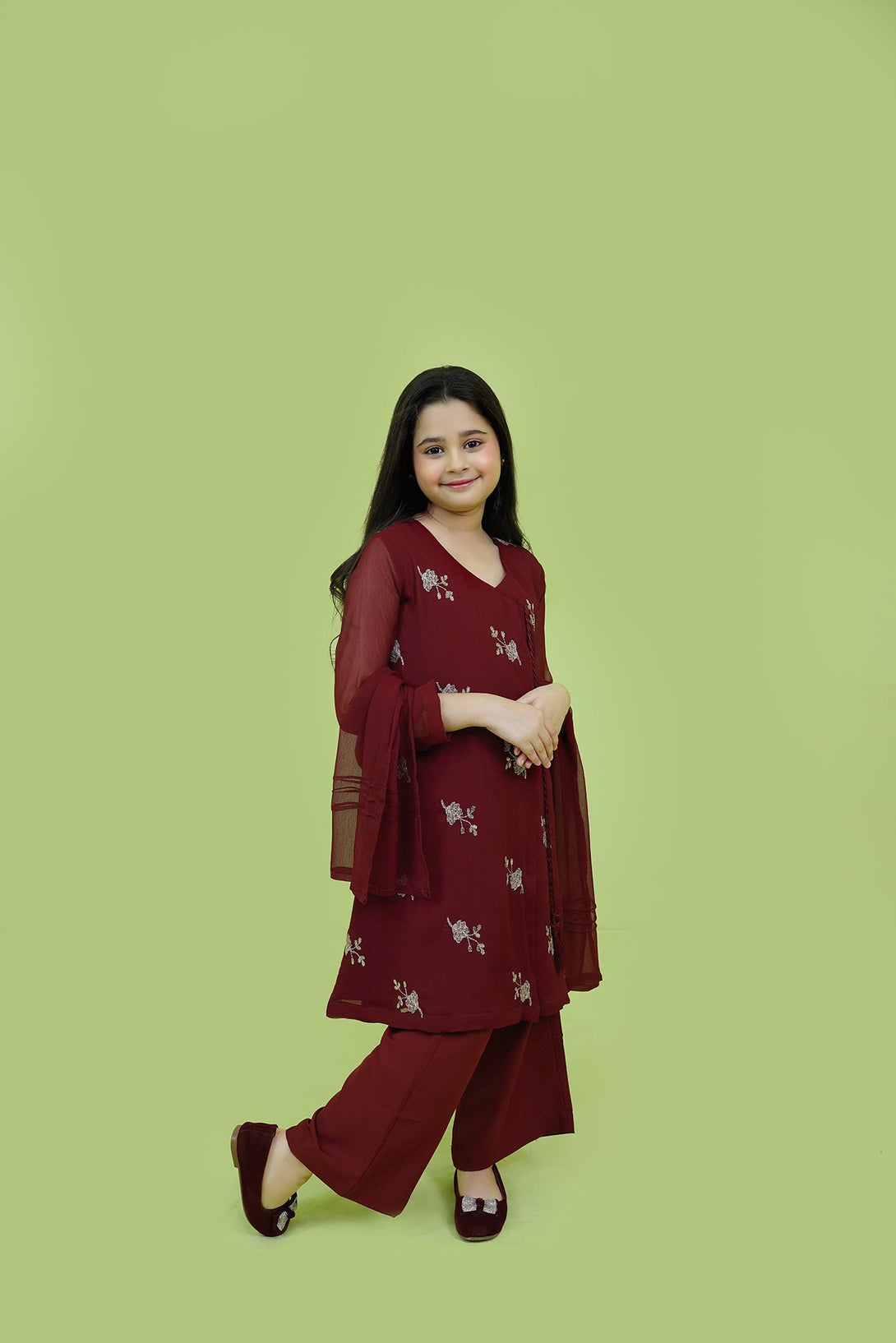 Maroon Embroidered 3-Piece Set Sheep