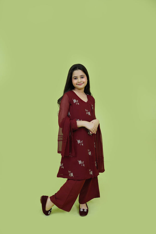 Maroon Embroidered 3-Piece Set Sheep
