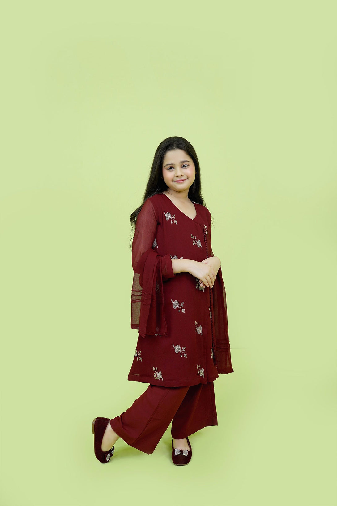Maroon Embroidered 3-Piece Set Sheep