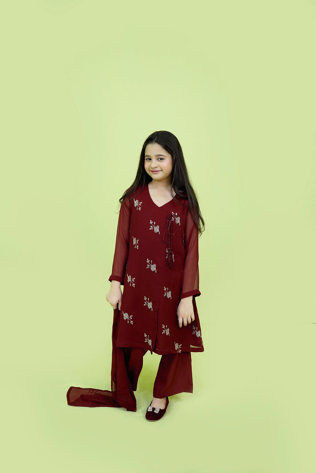 Maroon Embroidered 3-Piece Set Sheep