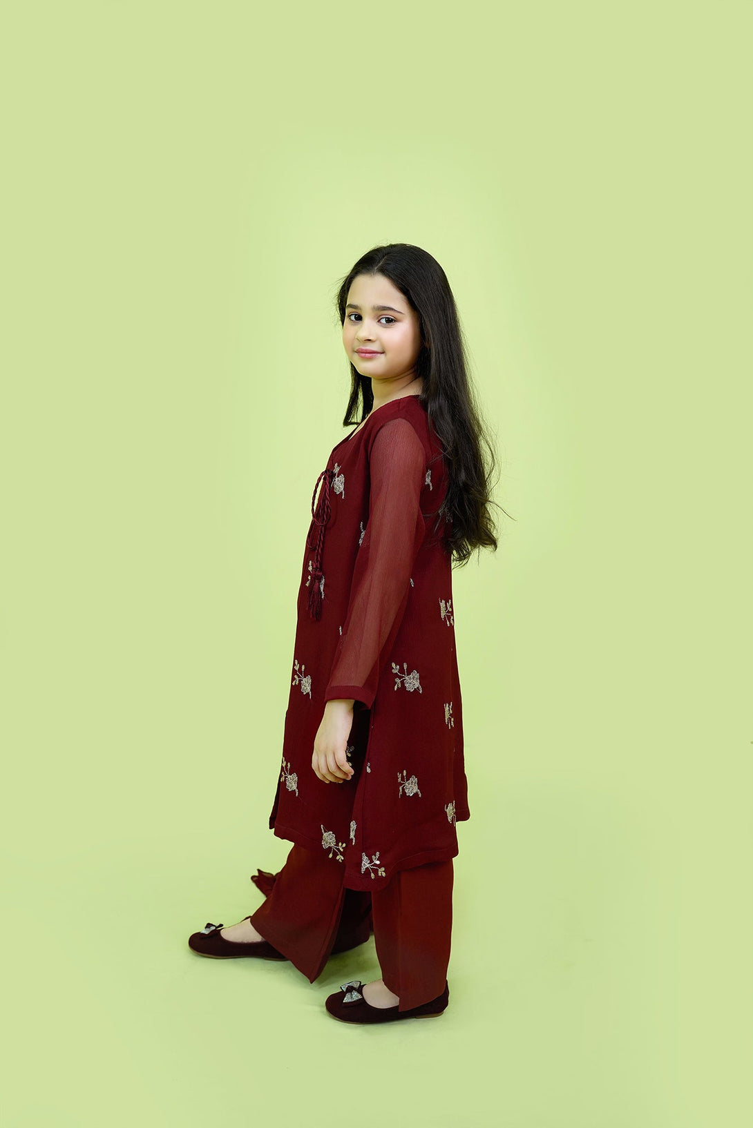 Maroon Embroidered 3-Piece Set Sheep