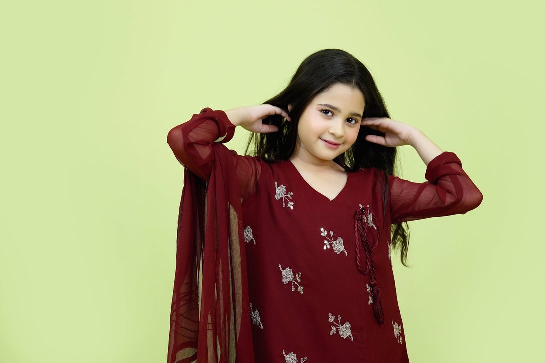 Maroon Embroidered 3-Piece Set Sheep