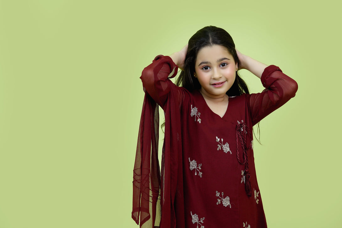 Maroon Embroidered 3-Piece Set Sheep
