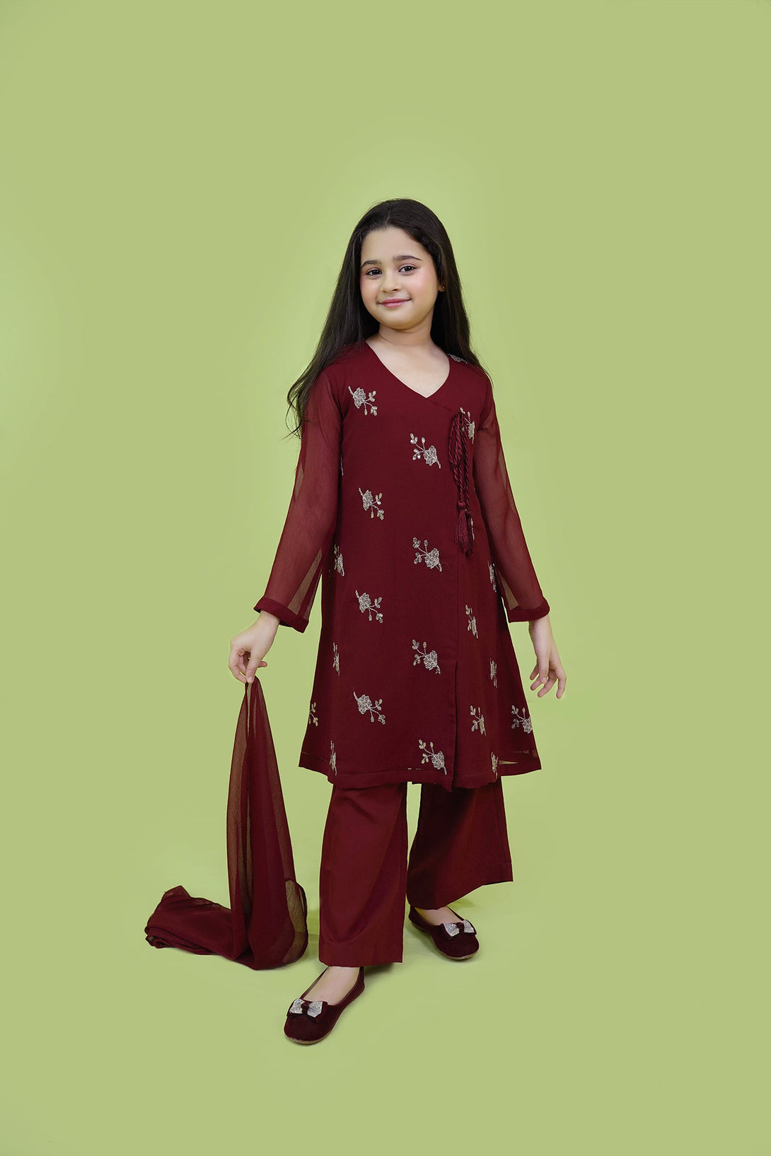 Maroon Embroidered 3-Piece Set Sheep