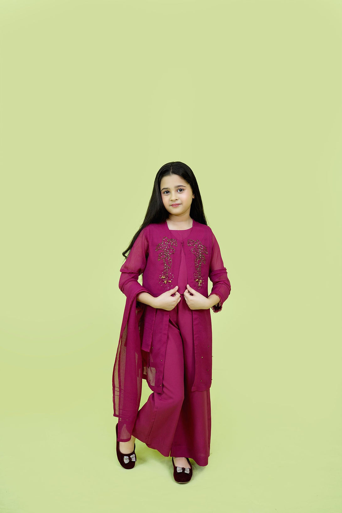 Fuchsia Embroidered 3-Piece Set Sheep