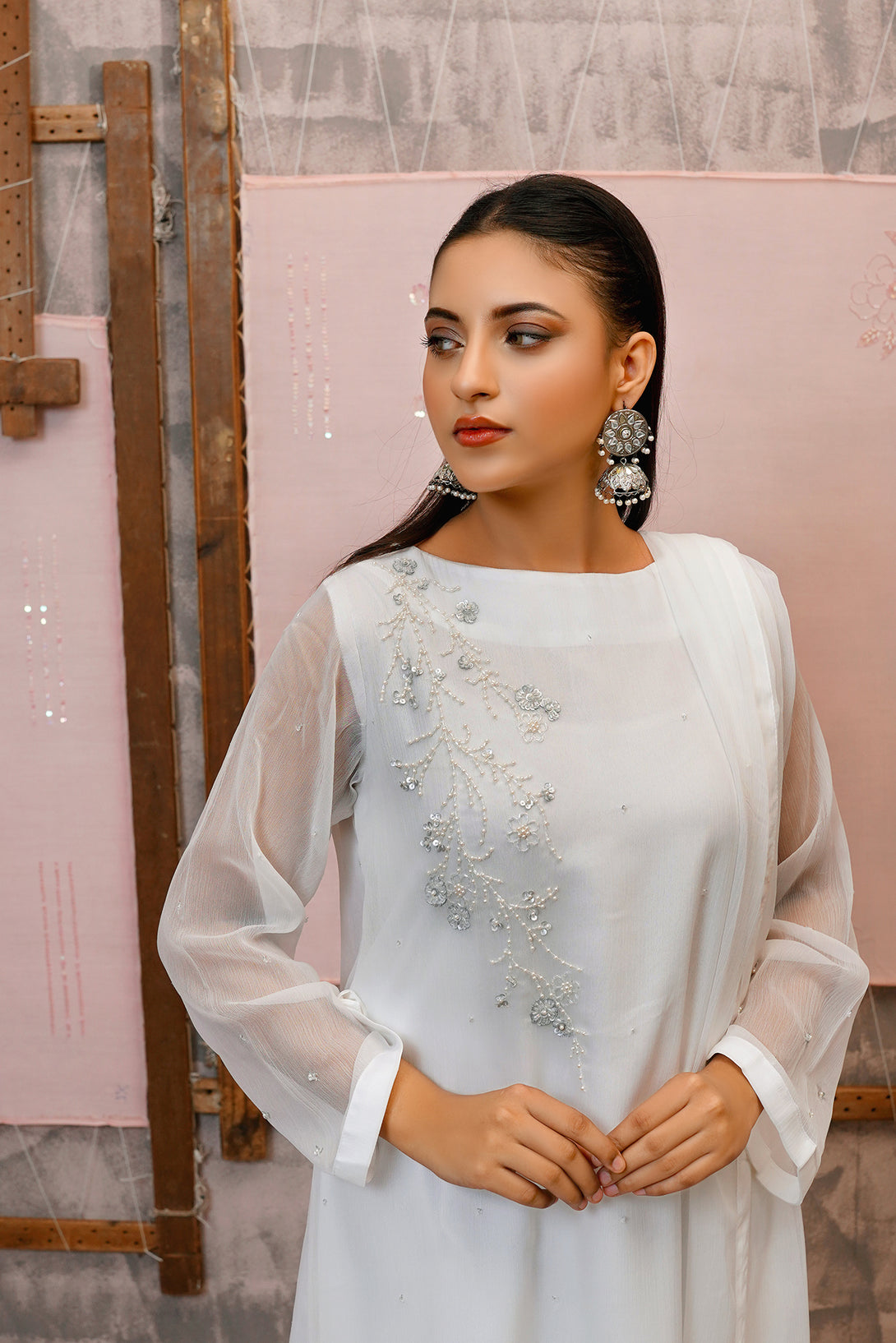 Classic White Embroidered stitched 3-piece - Sheep