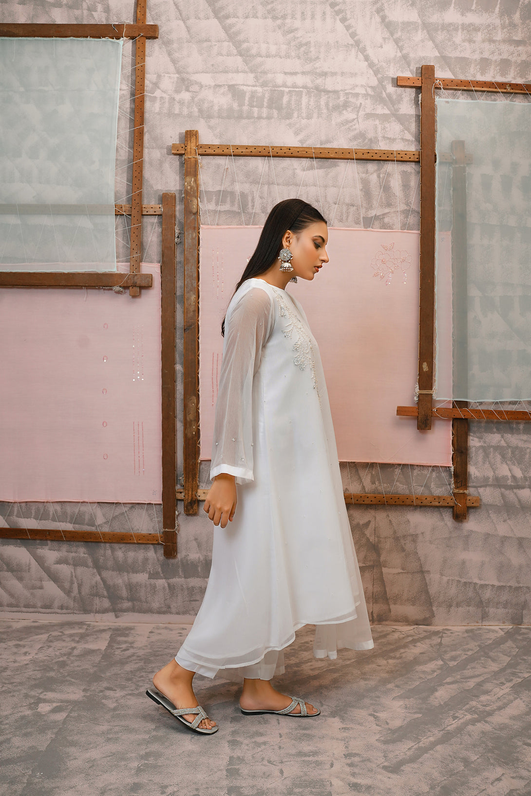 Classic White Embroidered stitched 3-piece - Sheep