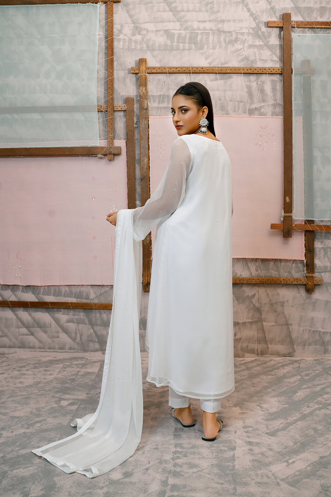 Classic White Embroidered stitched 3-piece - Sheep
