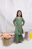 Parakeet Green Embroidered Chiffon Angrakha Frock & Malai Crepe Trouser Set