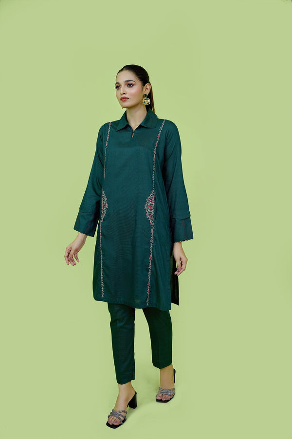 Green  Embroidered 2-Piece Set Sheep