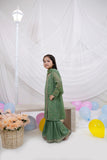 Parakeet Green Embroidered Chiffon Angrakha Frock & Malai Crepe Trouser Set