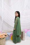 Parakeet Green Embroidered Chiffon Angrakha Frock & Malai Crepe Trouser Set