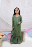 Parakeet Green Embroidered Chiffon Angrakha Frock & Malai Crepe Trouser Set