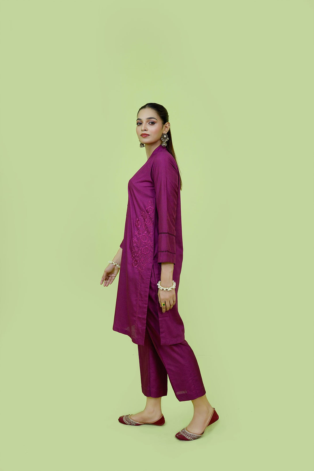 Purple Viscose Embroidered 2-Piece Set Sheep