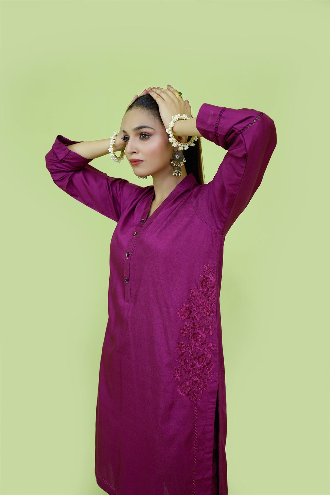 Purple Viscose Embroidered 2-Piece Set Sheep