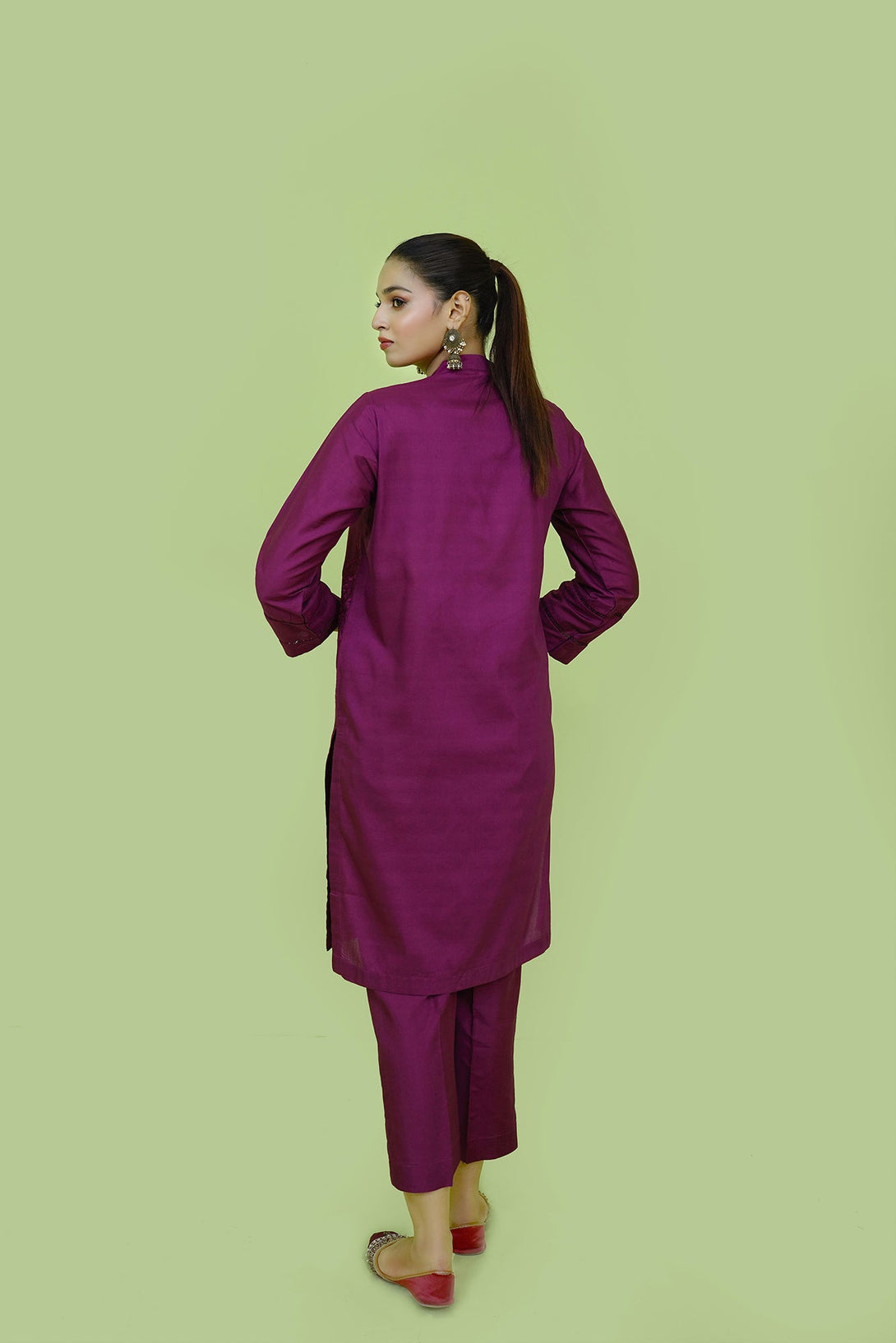 Purple Viscose Embroidered 2-Piece Set Sheep