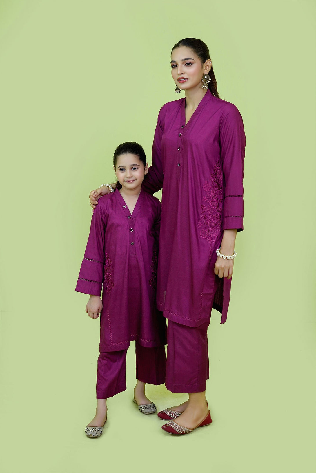 Purple Viscose Embroidered 2-Piece Set Sheep