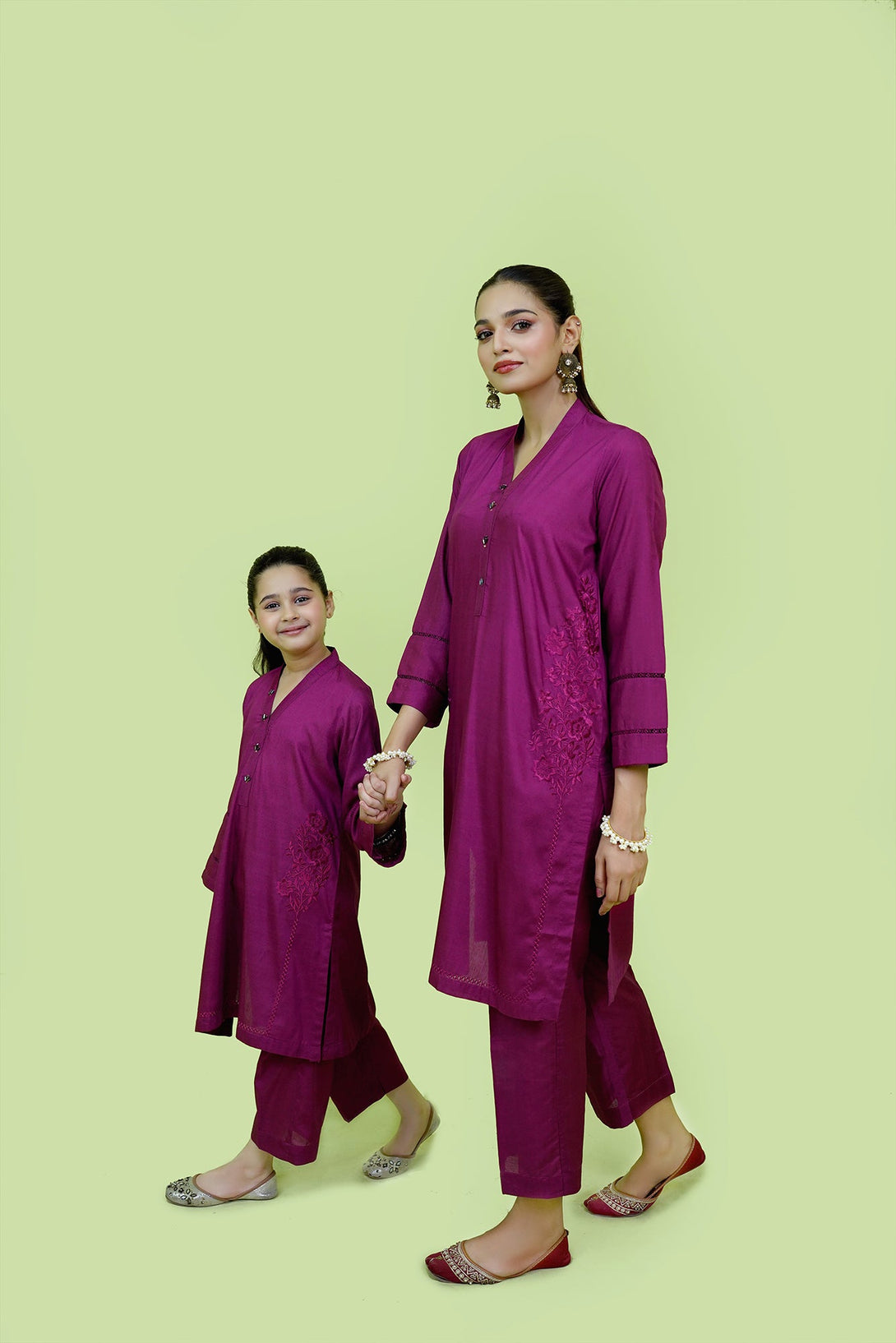 Purple Viscose Embroidered 2-Piece Set Sheep