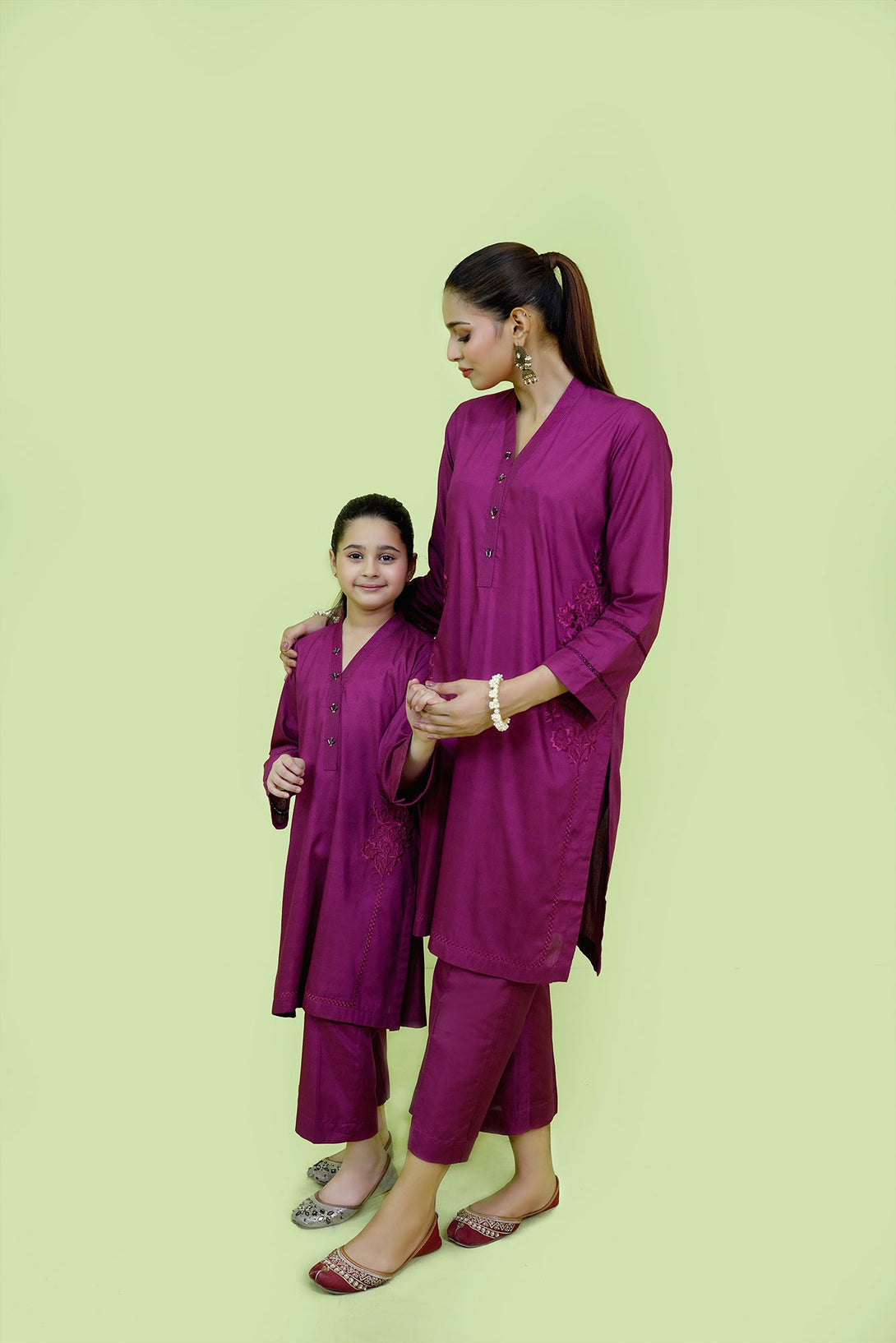 Purple Viscose Embroidered 2-Piece Set Sheep