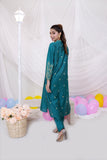 Teal Katan Silk 2-Piece Set: Embroidered Shirt & Straight Pants