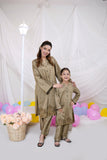 Dark Beige Embellished Katan Silk Set