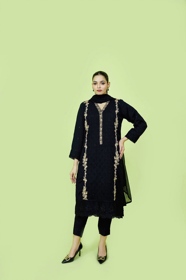 Classic Black Embroidered stitched 3-piece Sheep