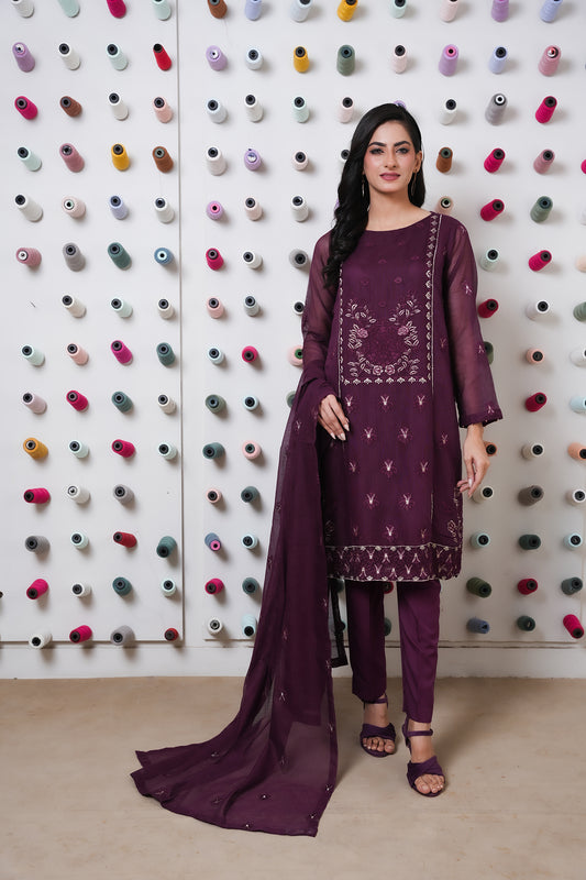 Classic Purple Embroidered stitched 3-piece