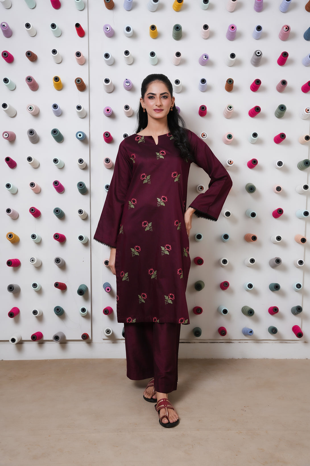Clasasic Maroon Embroidered stitched 2 piece - Sheep