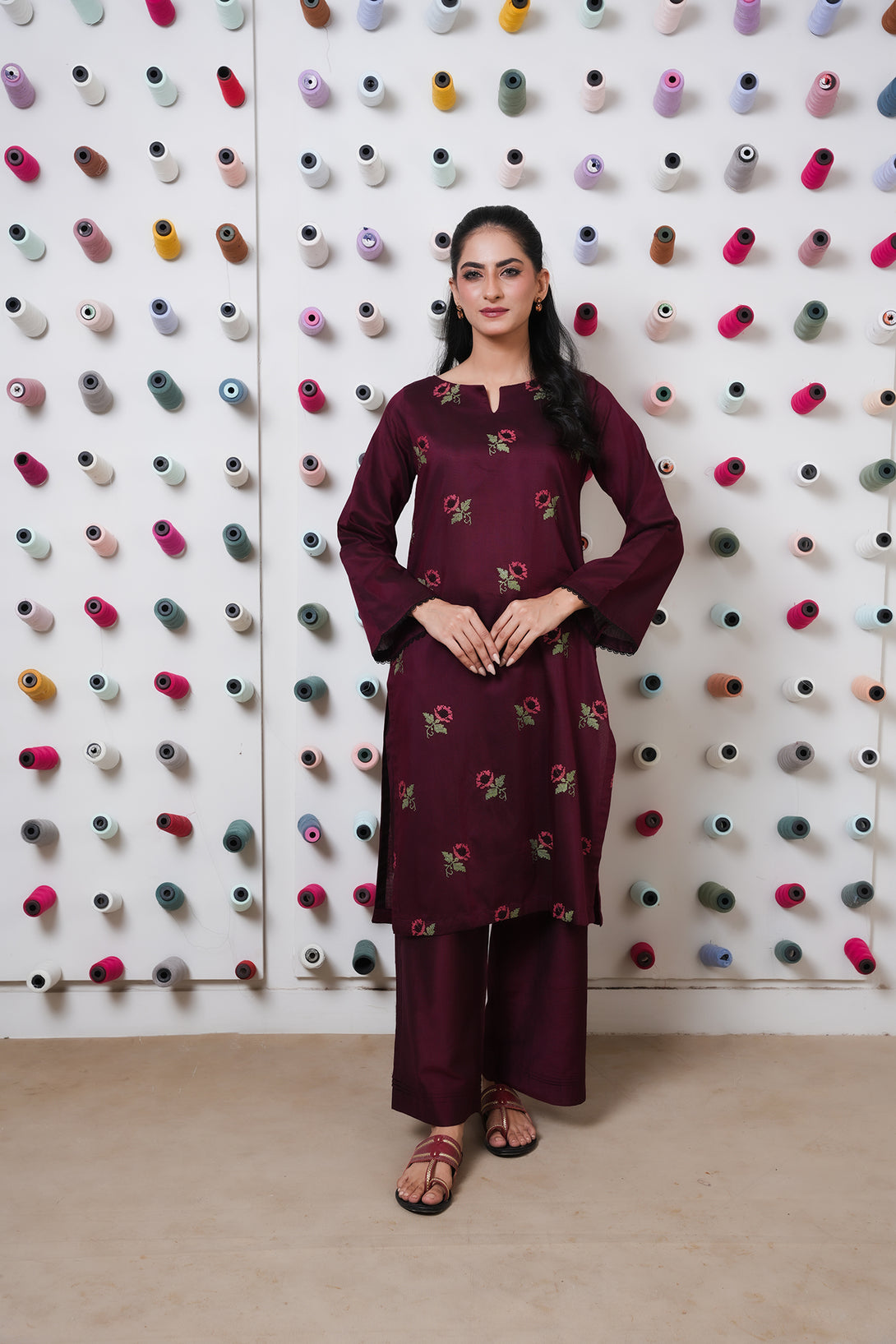 Clasasic Maroon Embroidered stitched 2 piece - Sheep