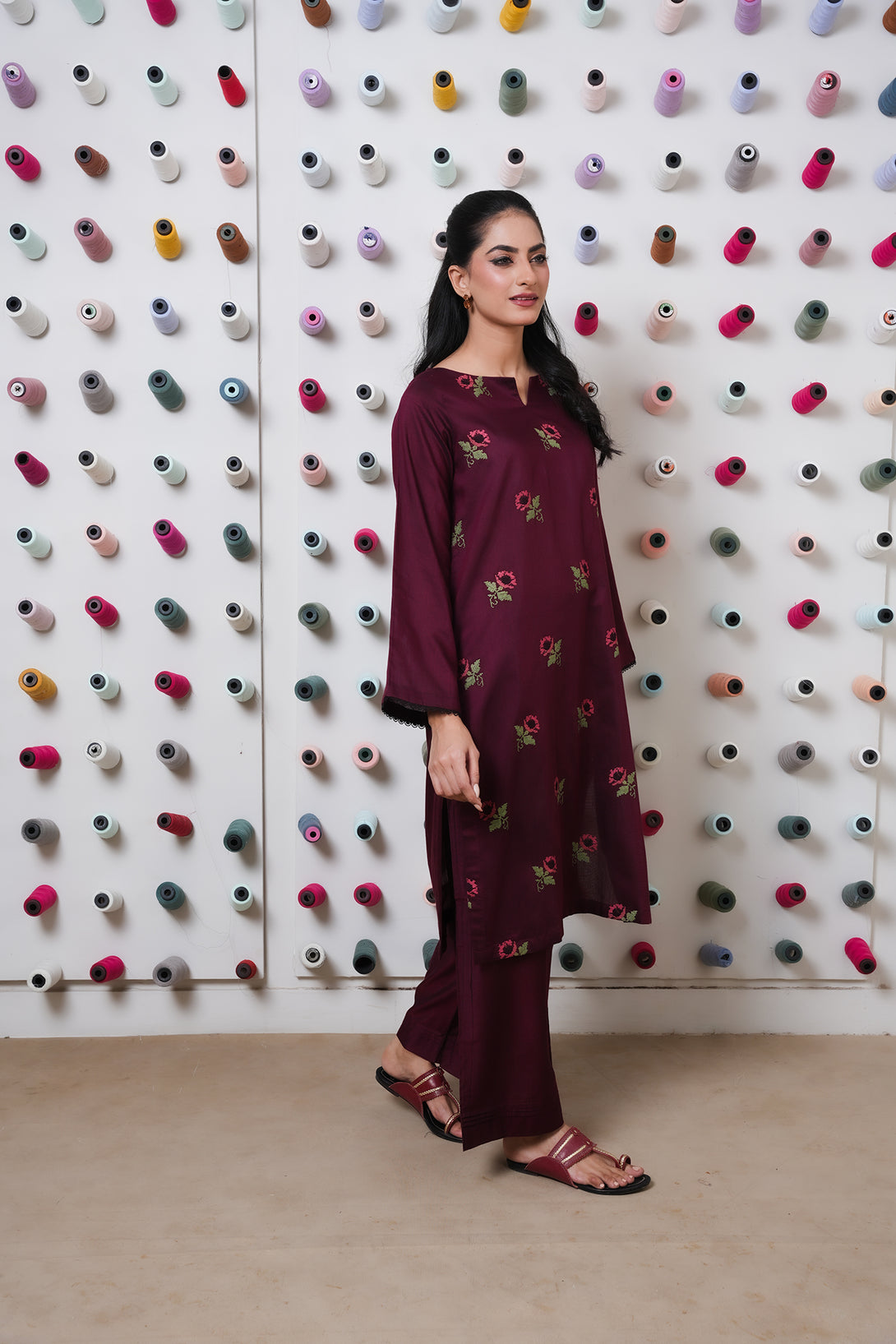 Clasasic Maroon Embroidered stitched 2 piece - Sheep