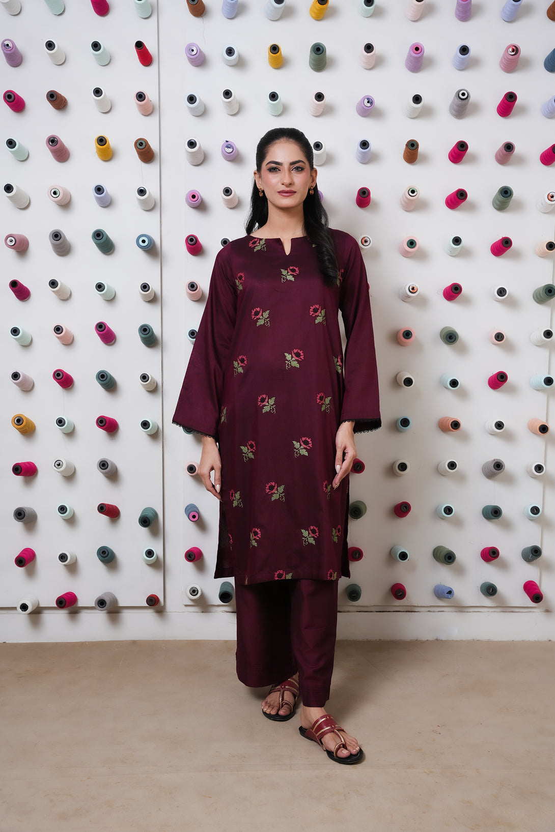 Clasasic Maroon Embroidered stitched 2 piece - Sheep