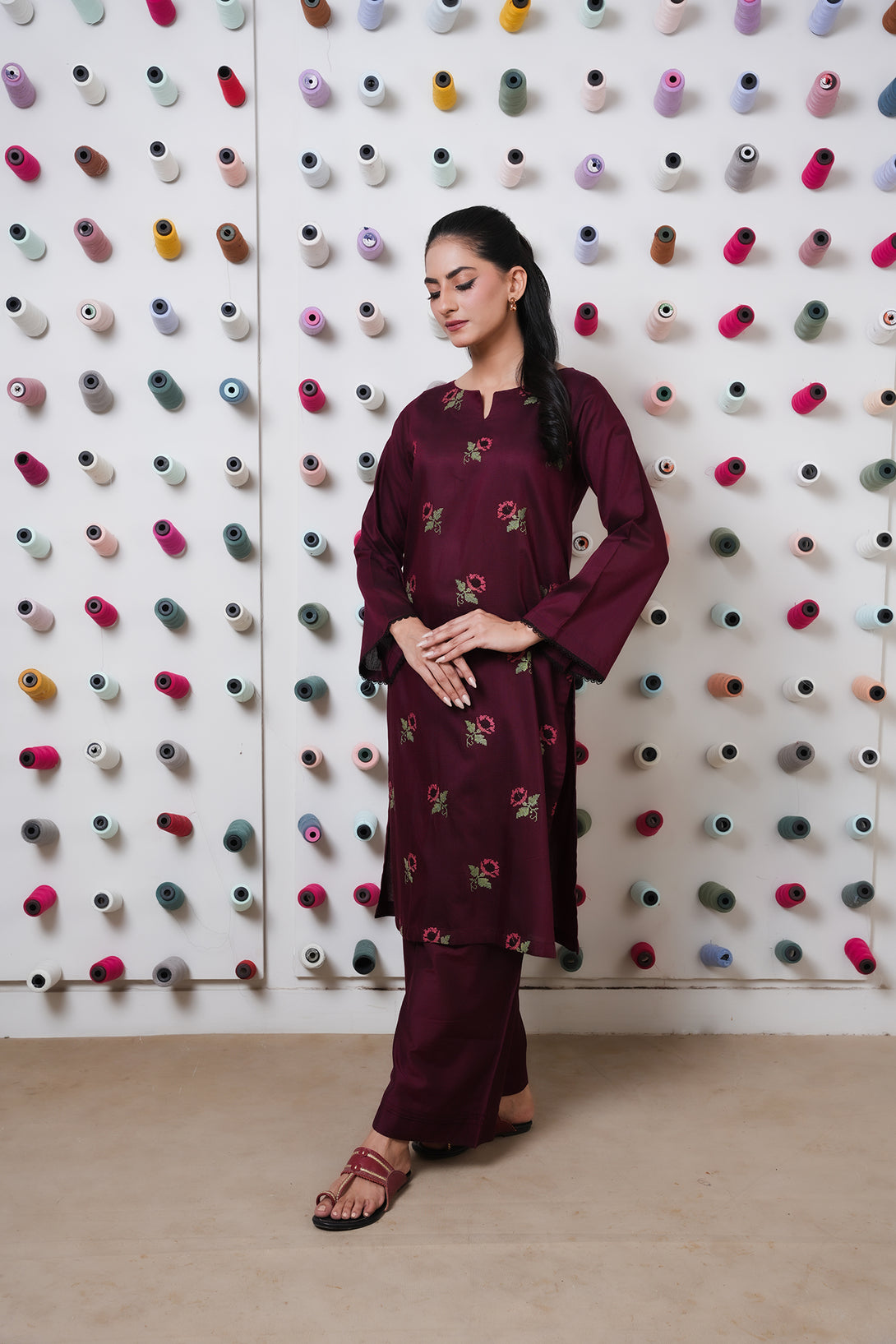 Clasasic Maroon Embroidered stitched 2 piece - Sheep