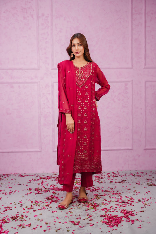 Embroidered chiffon stitched 3-piece