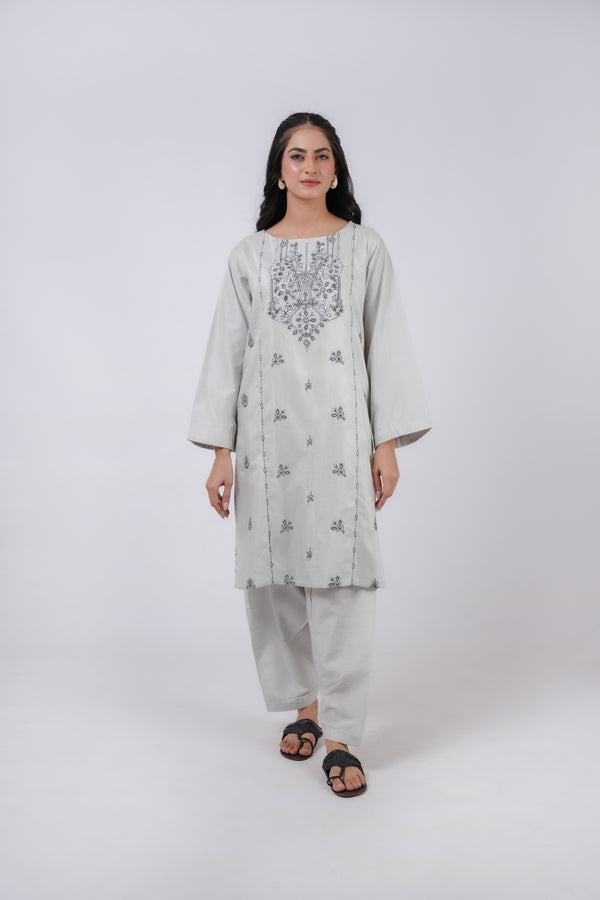 Classic Ash grey Embroidered stitched