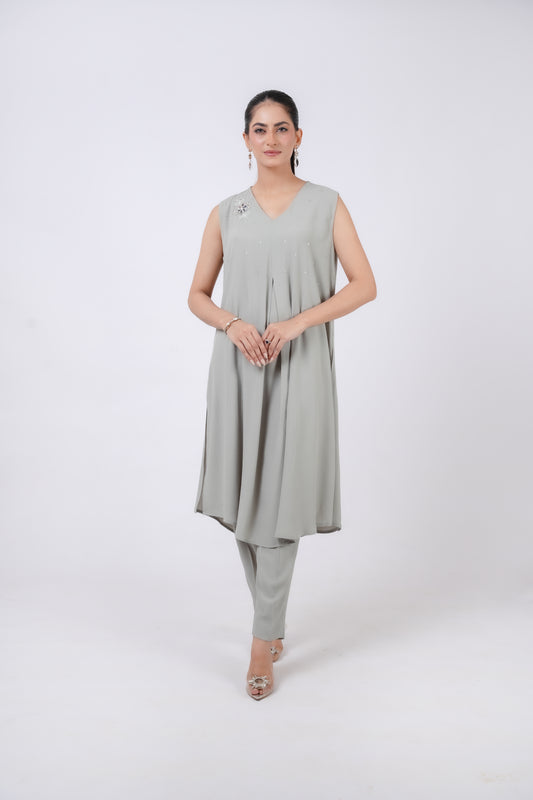 Classic Ash Grey Embroidered stitched 3-piece