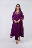 Aegean PURPLE Hand-Embellished Chiffon 3 Piece stitched