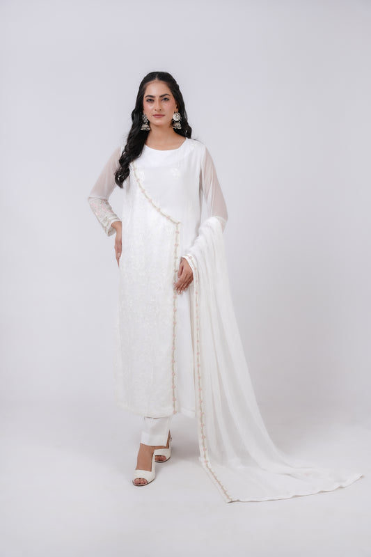 Classic White Embroidered stitched 3-piece