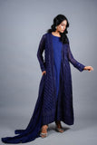 Navy Blue Embroidered Chiffon Gown Set