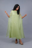 Green Hand-Embellished Chiffon Cape Set