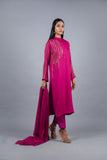 Hot Pink Hand Embellished Chiffon 3-Piece Stitched