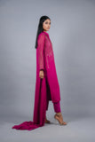 Hot Pink Hand Embellished Chiffon 3-Piece Stitched