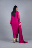 Hot Pink Hand Embellished Chiffon 3-Piece Stitched