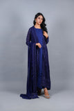 Navy Blue Embroidered Chiffon Gown Set