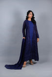 Navy Blue Embroidered Chiffon Gown Set