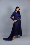 Navy Blue Embroidered Chiffon Gown Set