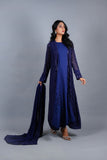 Navy Blue Embroidered Chiffon Gown Set