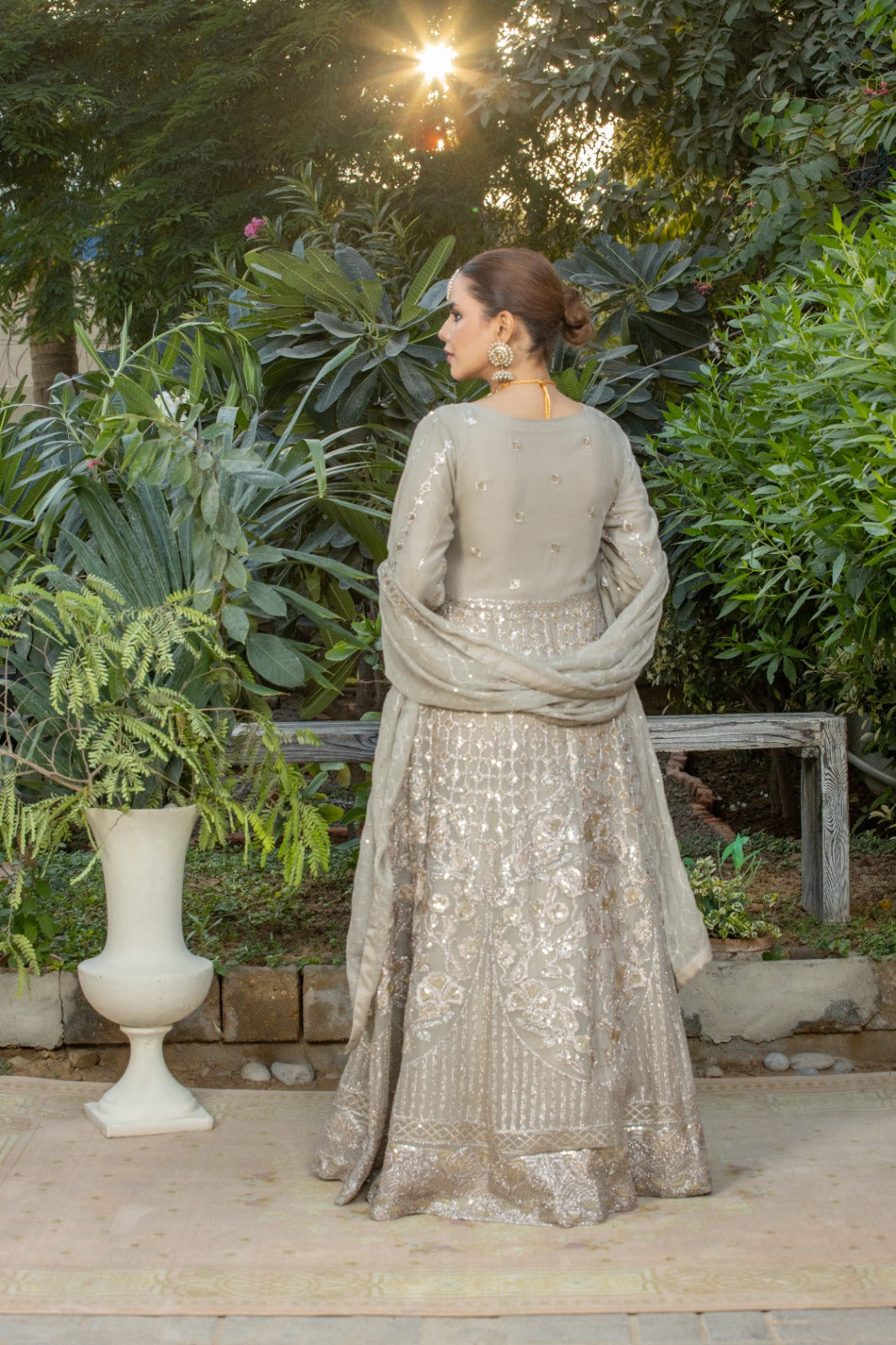 flax Embroider Maxi with pants & dupatta - Sheep