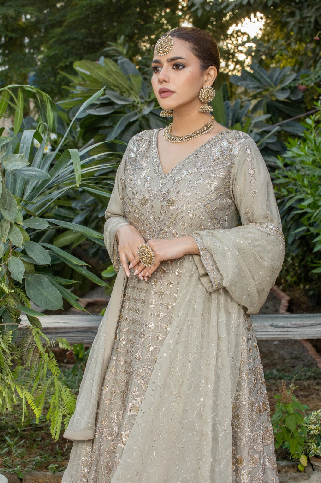 flax Embroider Maxi with pants & dupatta - Sheep