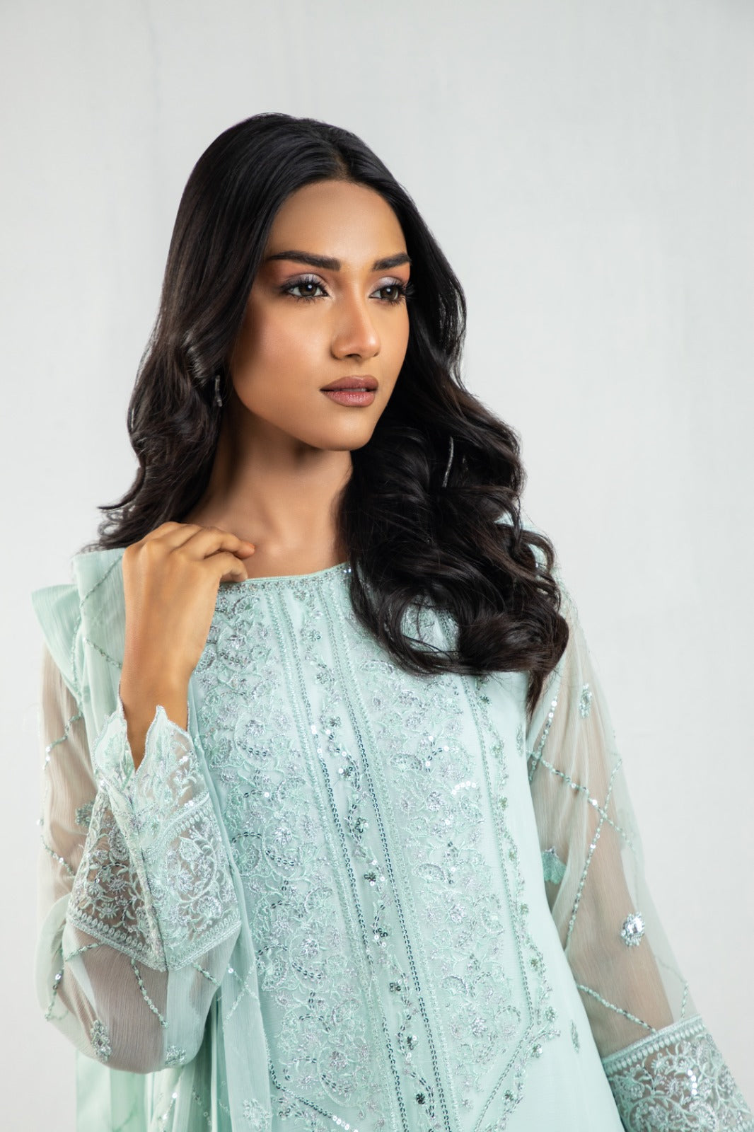 Jaleh Embroidered Shirt with Pants & Dupatta 3-Piece Stitched - Sheep