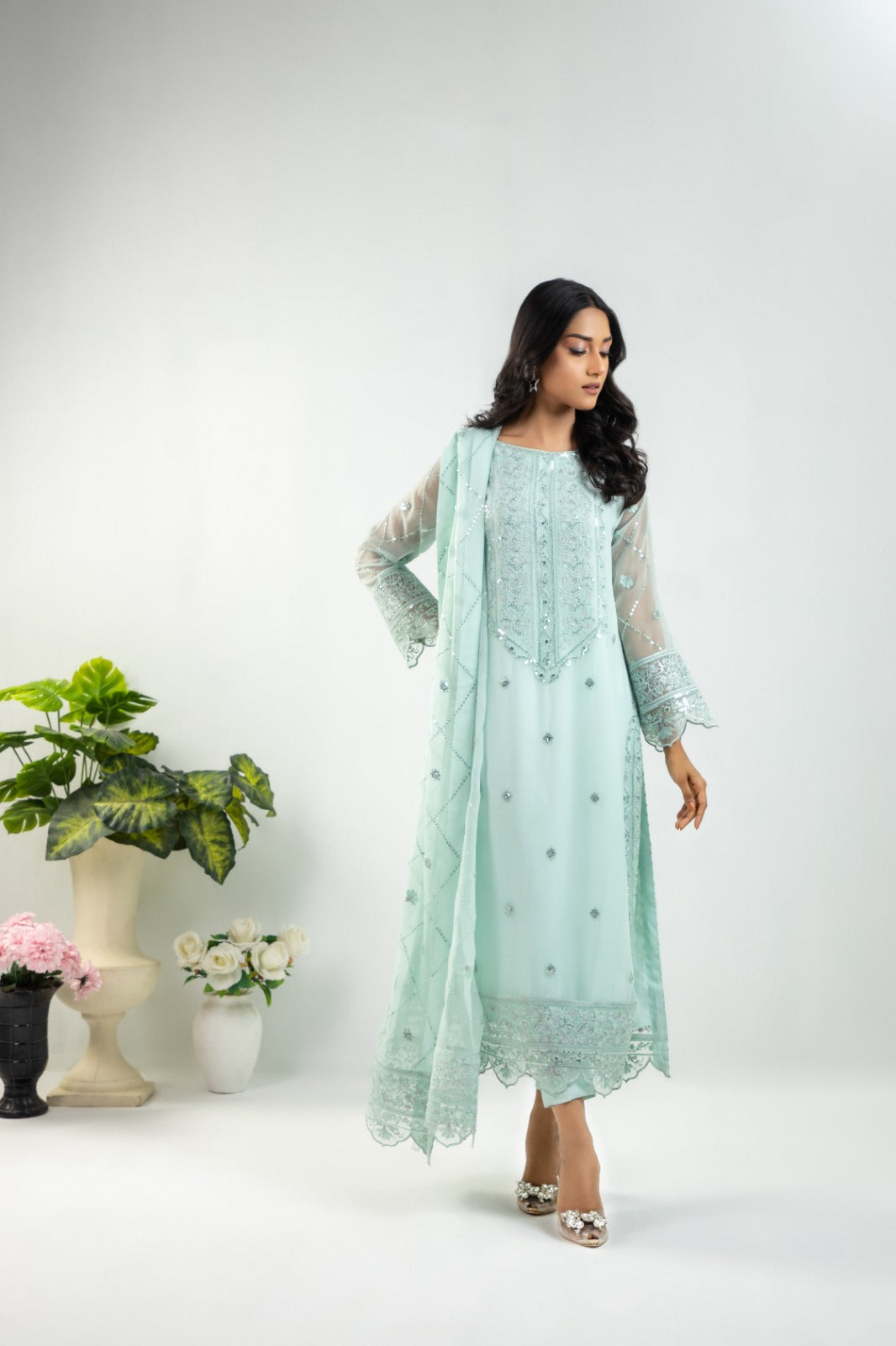 Jaleh Embroidered Shirt with Pants & Dupatta 3-Piece Stitched - Sheep
